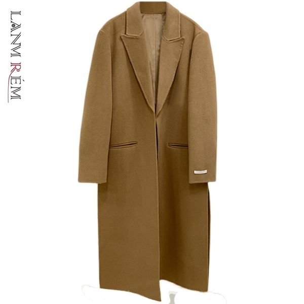 

spring women's coats wool blend trench slim long with pockets outerwear casual clothes 2d1007 210507, Black