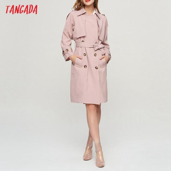 

women's jackets tangada women england style overszied pink long trench coat with slash 2021 autumn elegant sleeve office ladies 2z12, Black;brown
