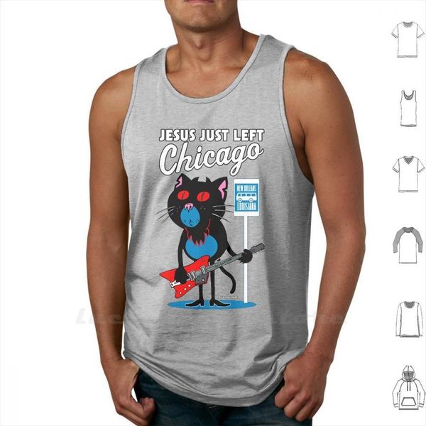 

jesus just left chicago men tank vest sleeveless zz blues zzrick chesshire cat cats kittens stray music lyrics, White;black