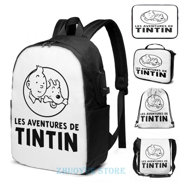 

backpack funny graphic print tintin usb charge men school bags women bag travel laptop