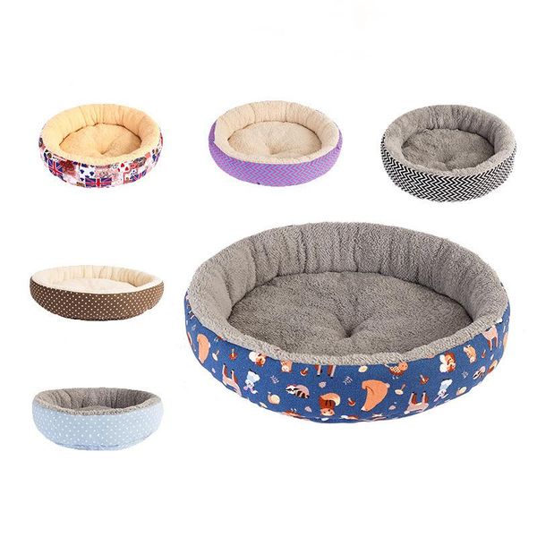 

creative cartoon print pet cat litter canvas shu cotton velvet warm dog nest winter supplies round accessories kennels & pens