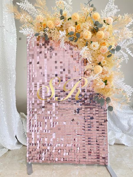 

party decoration sell shiny light pink sequin panel shimmer wall background for wedding pography