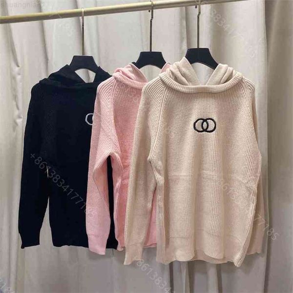 

designer cc wool knit hoodie sweater coat crochet mujer pullover brand womens stripes long sleeve letter coats casual hoodies shirt women, Black
