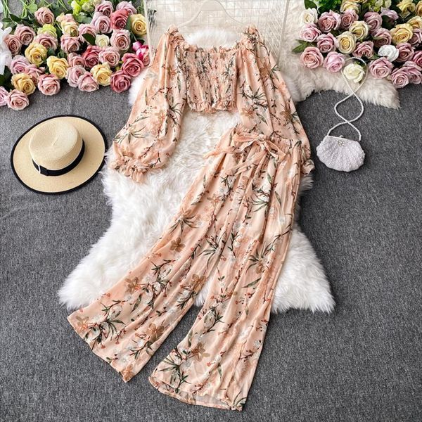 

boho two piece set womens tracksuits print off shoulder crop and high waist wide leg woman pants autumn 2, Gray