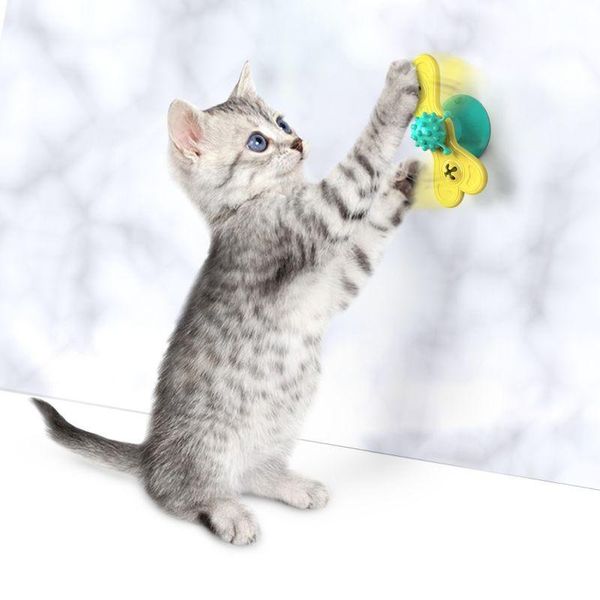 

cat toys turntable spin windmill with catnip ball interactive chew suction cup butterfly shaped