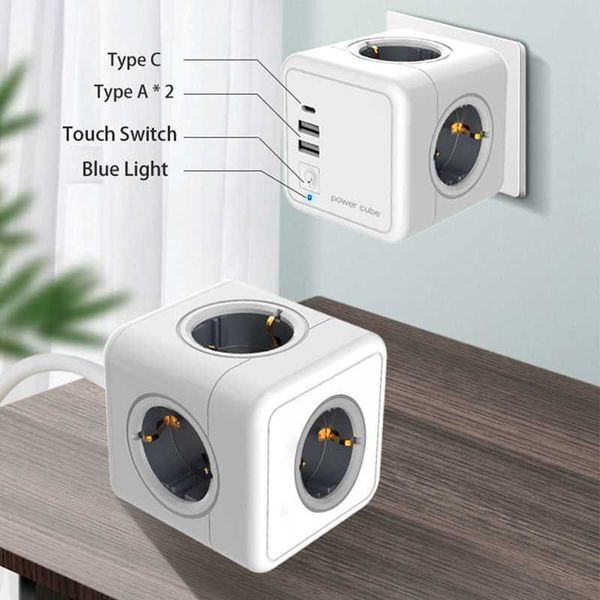 

new eu plug wall usb socket electrical home travel cube power strip with 4 smart adapter outlets