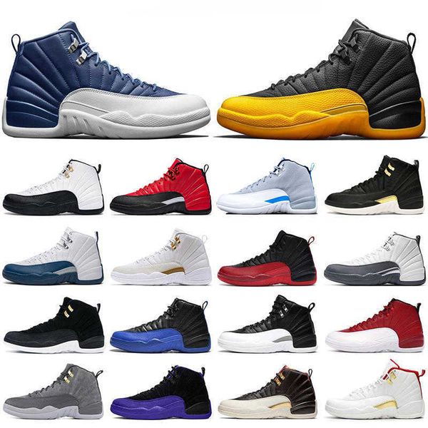 

mens 12 12s university gold indigo basketball shoes 2021 reverse taxi sneakers playoff flu game sport men sneakers trainers, Black