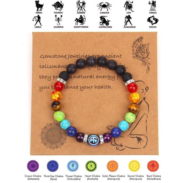 

beaded, strands 7 chakras natural stone bracelet 12 constellations couple bracelets charm energy healing yoga men women jewelry gifts, Black