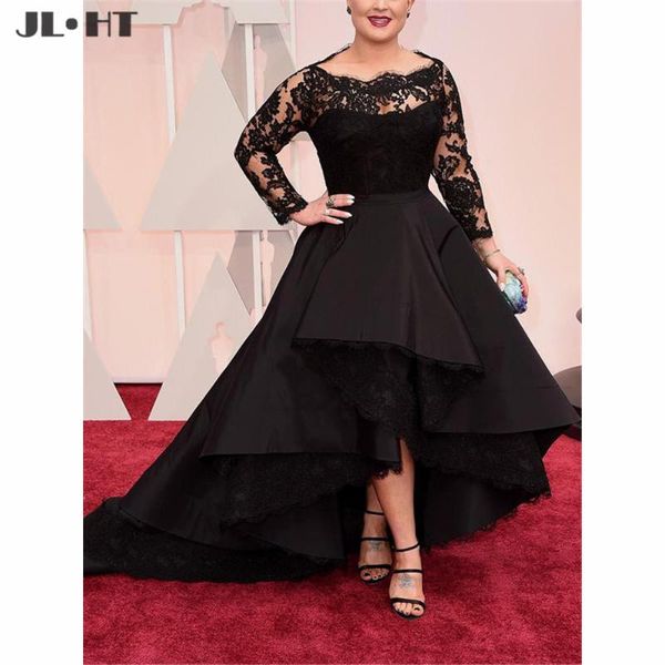

party dresses hi lo gown 2021 evening with appliques lace prom sweep train dress long sleeve gowns, White;black