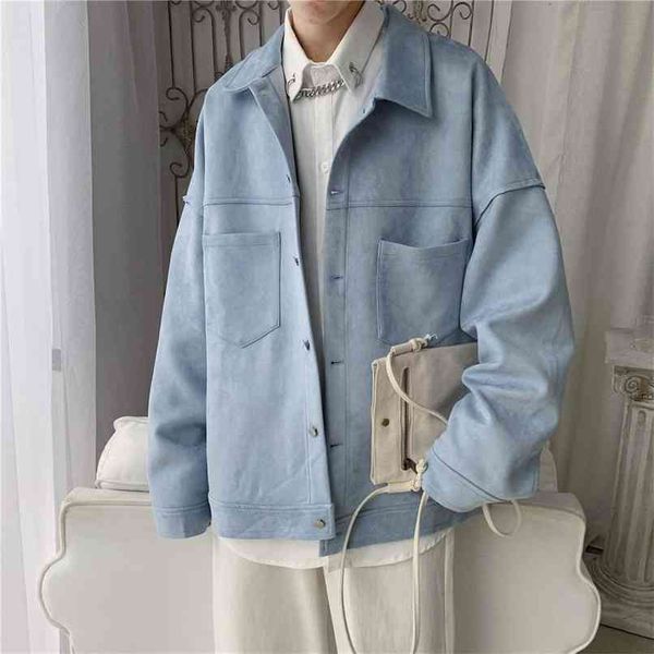 

privathinker men's solid oversized suede jackets korean style men casual loose coats autumn men's fashion outerwear 210818, Black;brown