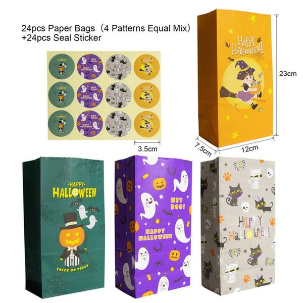 

gift wrap 24pcs halloween candy bag black cat ghost paper kids favor witch decor pumpkin box with seal stickers