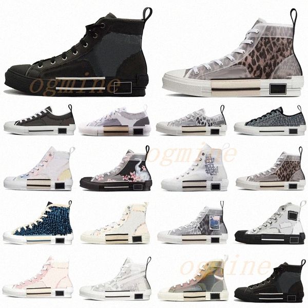 

mens womens low high b23 walking sneakers oblique technical mesh sneakers classic platform casual canvas shoes grils lace-up trainers i4tv#, Black