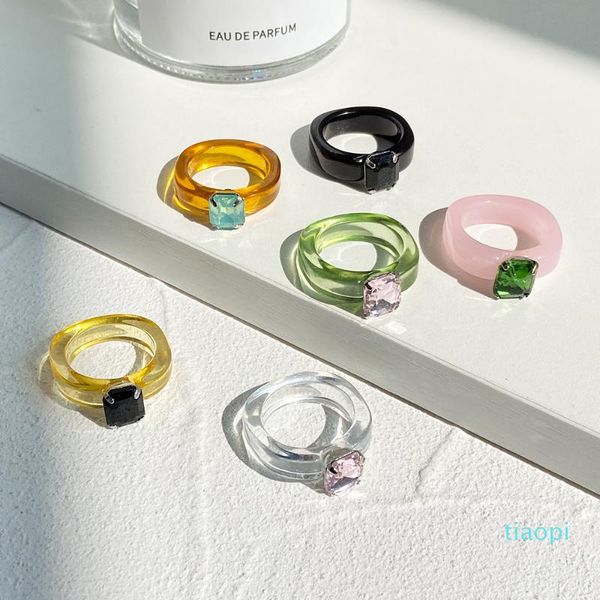

fashion simple ring transparent acrylic crystal korean irregular square color diamond resin female bangle, Black