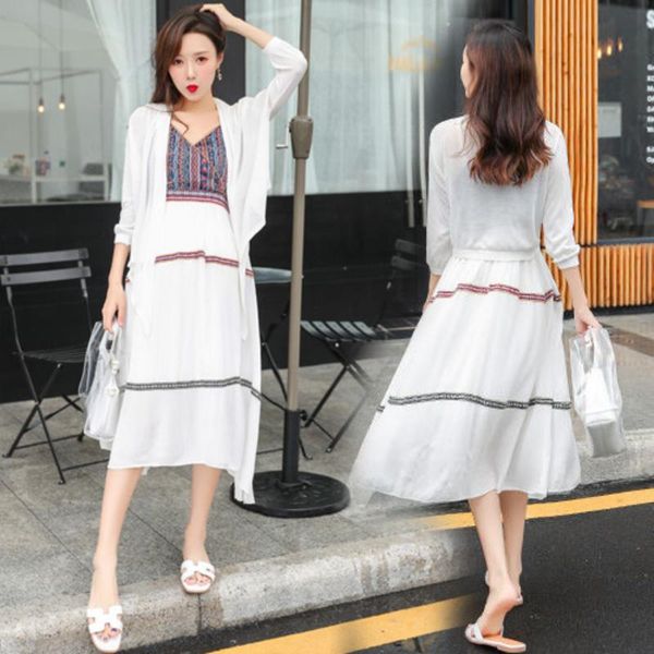 

maternity dresses nursing clothing loose stylish false two-piece dress for pregnant women pregnancy, White