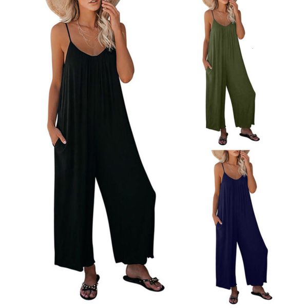 

new 2021 summer solid color baggy casual jumpsuit, Black;white