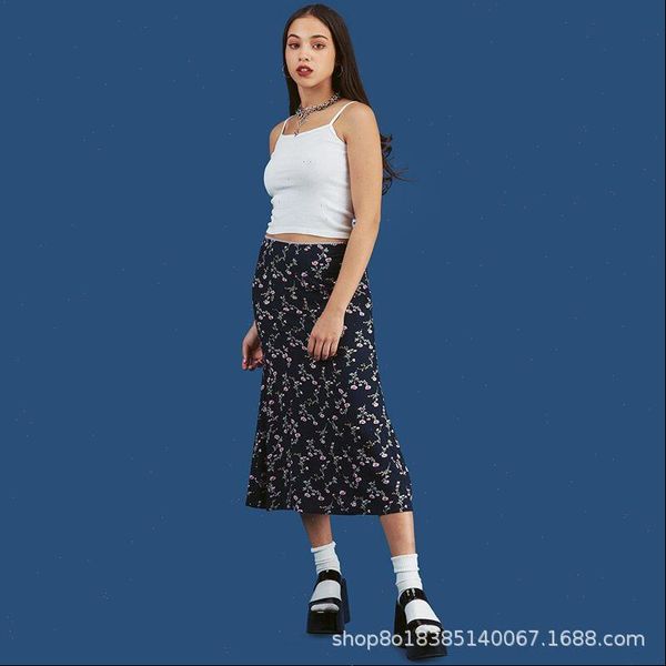 

vintage high waist midi streetwear womens skirts cotton long chic style summer plaid, Black