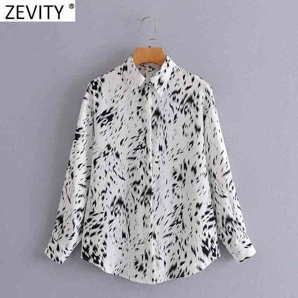 

zevity women vintage animal pattern print casual smock blouse office lady breasted business shirt chic chiffon blusa ls9048 210419, White
