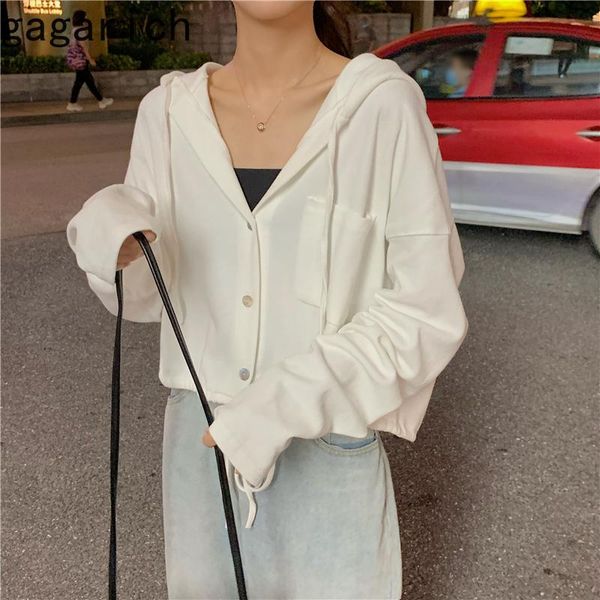 

women's jackets gagarich woman coat 2021 ins fashion autumn loose korean single breast solid versatile short drawstring long sleeve tid, Black;brown