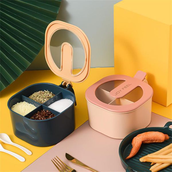 

storage bottles & jars 4 compartment seasoning box with lid spice containers sugar salt pepper condiment cases organizer kitchen supplies