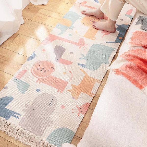 

carpets lism cotton cartoon hand-woven rug long bed fringed non-slip carpet