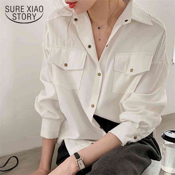 

spring plus size women white shirts single-breasted lapel female blouses cotton solid office ladies shirt femme blusas 210421