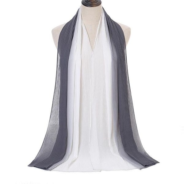 

scarves fashion black white ombre bubble chiffon instant hijab women ripple shawl wrap pashmina stole muslim snood 180*70cm, Blue;gray