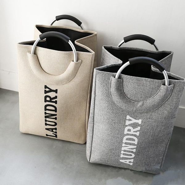 

36*30*50cm nordic style grey/beige aluminum handle laundry basket storage case dirty clothes bucket bedroom box & organization