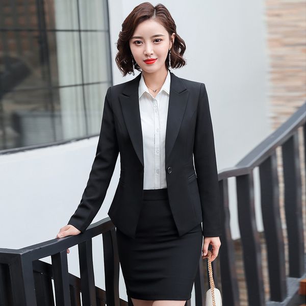 

women's two piece pants professional suit suits two-piece 2021 spring and autumn casual jacket feminine elegant skirt black work c, White