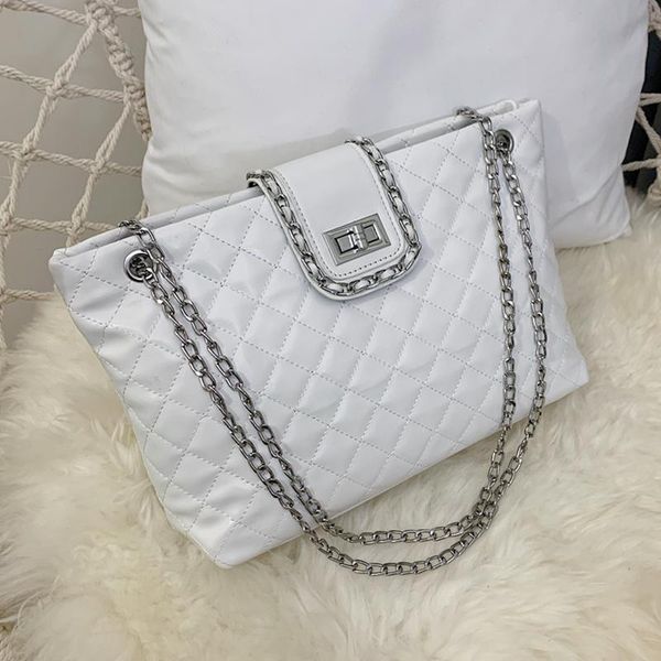 

evening bags women diamond lattice handbag design chian shoulder bag white big pu leather tote lady roomy plaid quilted crossbody