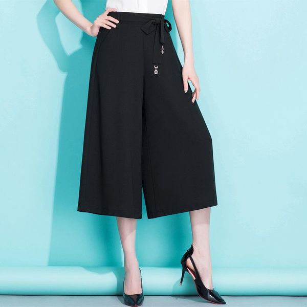 

women's pants & capris summer chiffon wide leg women 2021 high waist loose casual temperament thin section fashion, Black;white