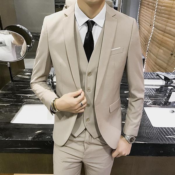 

men's suits & blazers ( jacket + vest pants ) 2021 suit fashion boutique solid color groom wedding dress / mens business casual, White;black