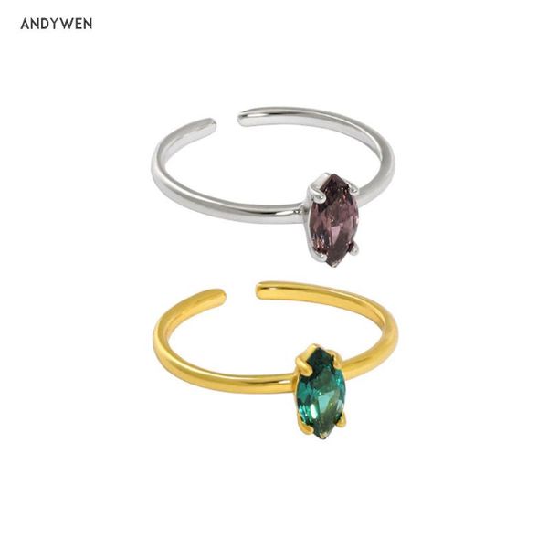 

cluster rings andywen 925 sterling silver gold brown ovals slim resizable ring 2021 wedding gift fashion fine jewelry adjustable irregular, Golden;silver