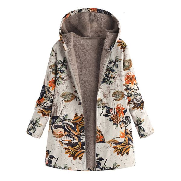 

women's wool & blends parkas cotton linen autumn plush long sleeve hooded coat casual loose printed zipper warm overcoat jack, Black