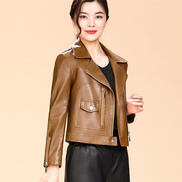 

women's leather & faux autumn women slim punk jacket female soft pu jackets outwear fashion loose long sleeve basic coats x544, Black