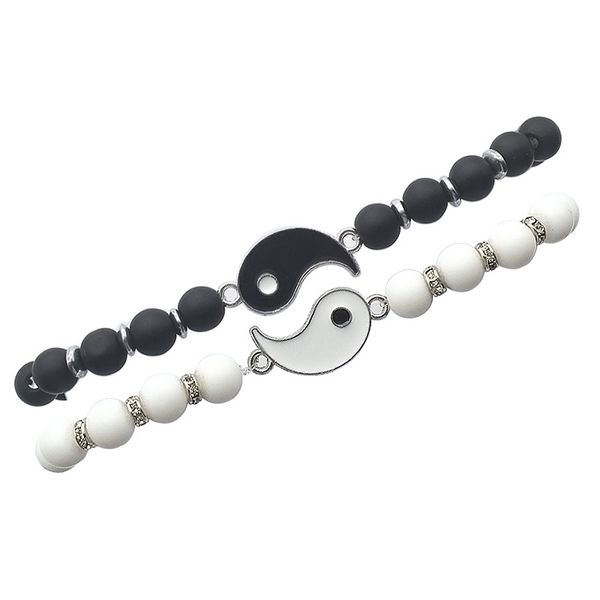 

couples lovers beaded bracelets white and black beads strands women men taiji ying yang charm bracelet friendship jewelry male female