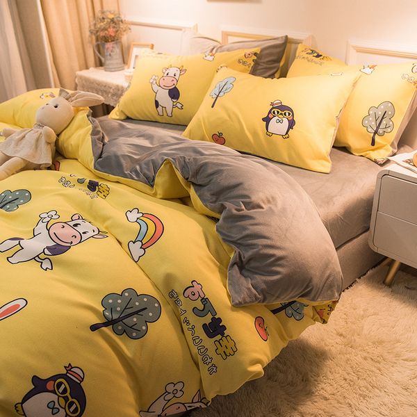 

thickened milk coral veet four double-sided flannel quilt cover winter flannel sheet bed three piece set