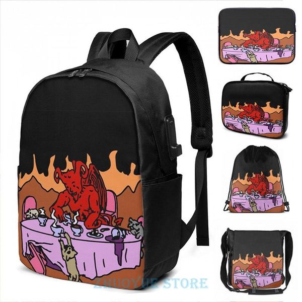 

backpack funny graphic print satan tea party with kittens usb charge men school bags women bag travel laptop