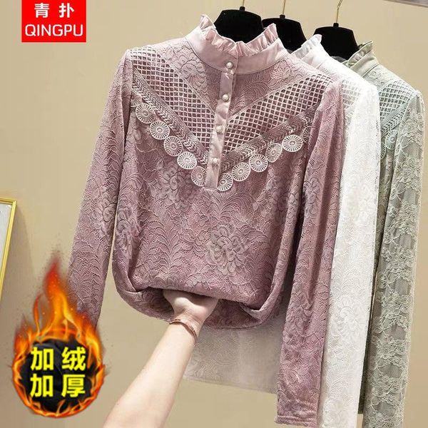

women's blouses & shirts women blouse lace st collar shirt long sleeve winter clothes ropa de mujer, White