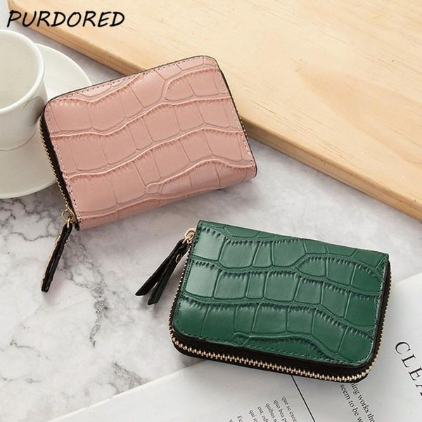 

card holders purdored 1 pc crocodile pattern holder for women leather business bank case mini wallet, Brown;gray