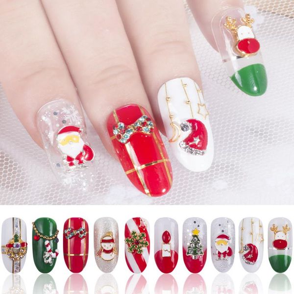 

nail art decorations 10pcs christmas metal 3d charms glitter fake nails accessoires manicure supplies tool arrive, Silver;gold