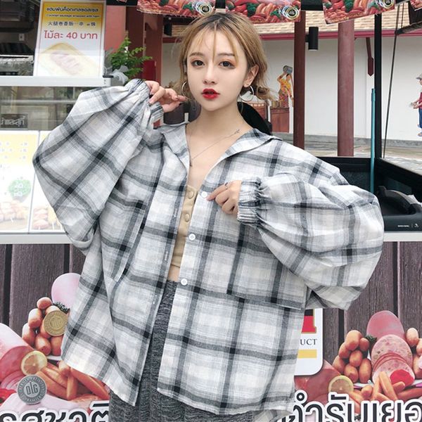 

plaid shirt spring 2021 womens clothing vintage clothes blouses for women plus sizes blouses & shirts sobrecamisa loose shirt, White