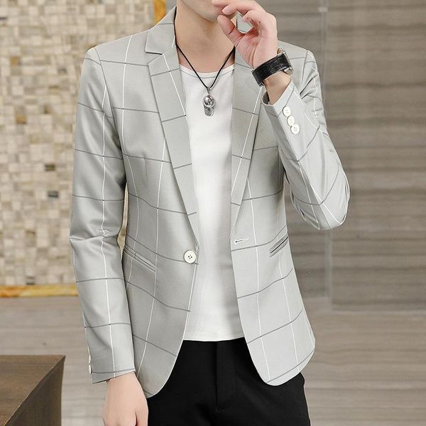 

men's suits & blazers 2022 autumn wear slim fashion handsome plaid blazer, White;black