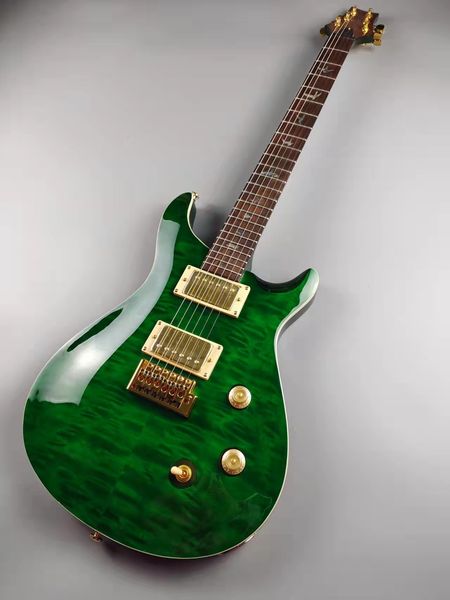 

electric guitar, green big flower environmental paint, golden accessories,
