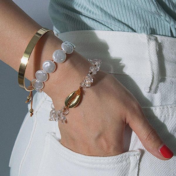 

tennis diezi one set trendy natural stone beads bracelets women girls fashion shell pearl charm bangles 2021, Golden;silver