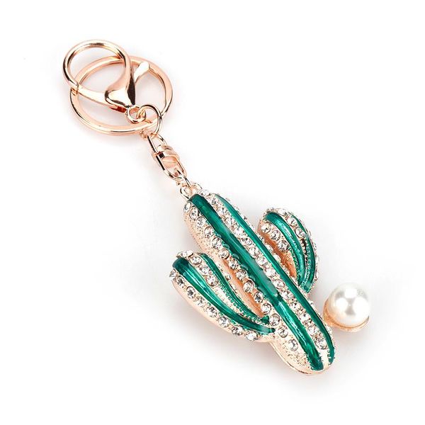 

keychains crystal cactus keychain green plant women handbag hanging key ring car holder rhinestone never give up our life accessories, Silver