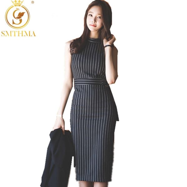 

spring women black stripe summer dress ladies sleeveless elegant bodycon party bandage dresses vestidos 210520, Black;gray