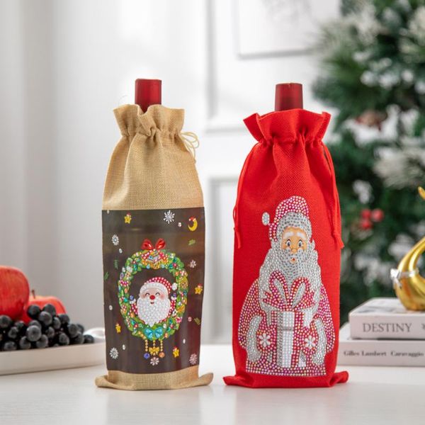 

gift wrap wine bottle bag christmas diamond painting 5d linen cover diy craft drawstring decoration organizer