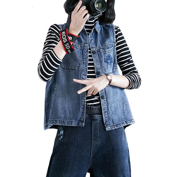 

camisoles & tanks women's fashion denim vest, wear, embroidered jacket pocket, blue, 80kg, spring, Black;white