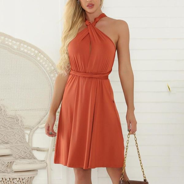 

casual dresses halter high waist mini backless sleeveless a-line dress women party summer beach #20, Black;gray