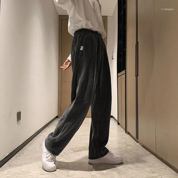 

men's pants early spring 21 loose straight corduroy harem casual men joggers sport japanese streetwear1, Black